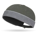 Retro washed color-block miki hat in dark olive green and grey with adjustable strap - Patchwork Army Green