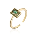 18K gold plated adjustable open ring featuring a rectangular emerald-style green stone - Adjustable Open / Gold Rectangular Green Zircon (12309)