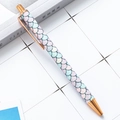 Mermaid style ballpoint pen with pink and blue glitter fish scale barrel and rose gold trim - Light Pink Fish Pattern (Rose Gold Parts)