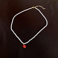 Collier en perles blanches avec pendentif tomate rouge et fermoir doré chic - Blanc Grenade (71# Collier-3mm)