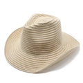 Beige wide brim crochet cowboy hat with spiral woven texture and rolled edges - M (56-58cm) / Beige