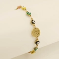 Evil eye bracelet in gold finish with colorful enamel beads and engraved letter P pendant - Letter P