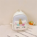Creamy white unicorn toddler backpack with sparkling stars and golden glitter horn - White