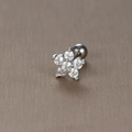 Silver stainless steel flower stud earring with cubic zirconia and ball screw back - Daisy Flower / Silver