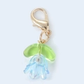 Floral zinc alloy keychain with light blue gradient flower and golden lobster clasp - Blue Double Leaf-Blue Lily of the Valley