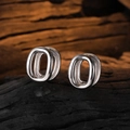 Pendientes de doble óvalo en plata para mujer con un diseño minimalista francés - Dorado