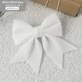 Sparkling white Christmas tree bow decoration with silver glitter finish 15x20cm - White