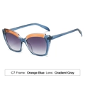 Cat eye sunglasses in transparent orange and blue frame with gradient gray lenses - C7 Orange Blue Frame Gradient Gray Lens