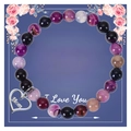 Bracelet en perles de pierre zébrée rose avec pendentif cœur sur carte cadeau - Agate Violette
