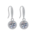 Classic silver halo drop earrings with round brilliant moissanite and pave hook - TED287-Round Halo Leverback Drop