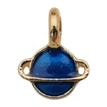 Golden planet charm with deep blue enamel and celestial ring for DIY jewelry making - 1 Piece/Pack (16x12mm)