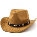 Klassieke bruine suède cowboyhoed met metalen versierde riem en zilveren klinknagels - M(56-58cm) / Khaki