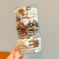 Elastic hair tie set in beige and brown with cute heart and bunny resin charms - 15 Piece Set / Light Apricot