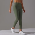 Olive green high-waisted yoga pants with seamless wide waistband and compression fit - Army Green