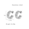 Silver stainless steel C-shape ridge hoop earrings with 20.8mm height and double-layered design - Silver