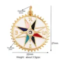 Copper micro-pave Polaris charm with colorful oil drip finish, 22mm diameter size view - L246989-White Enamel Compass