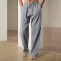 Men's hip-hop linen blend lounge pants in light grey with adjustable drawstring waist - S / Bottoms / Iron Grey