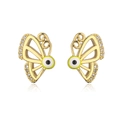 Detail of 18K gold-plated butterfly stud earrings with zircon and evil eye motif - Butterfly Evil Eye Style (42112) / Gold