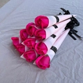 Pink soap rose bouquet in a white cone packaging with a black ribbon bow for gift - Rose / Rose Red