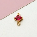 Detailed view of square red gemstone link with gold setting for jewelry DIY - Rose Red