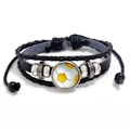 Fashionable multilayer braided leather soccer bracelet with glass bead and football charm - Yellow and White Soccer