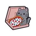 Cartoon grey cat in pink pizza box silicone focal bead for baby teether clips - Cat Eating Pizza / Gray