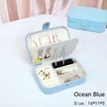 Portable sea blue PU leather jewelry box with double layers and velvet lining - 16*11*5cm / Aquamarine