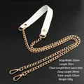 White PU leather shoulder strap with light gold metal chain and lobster clasps - White Leather with Light Gold Chain