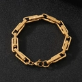 Bracciale da uomo in acciaio inossidabile dorato con maglie testurizzate e chiusura a moschettone - Stile a Maglia Texturizzata Rettangolare Oro (KB186322-Z)