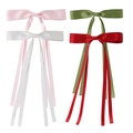 Set of four satin ribbon bow hair clips in pink, white, green, and red colors - Style B Set of 4