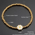 Pulsera de cuentas doradas de 4mm en acero con colgante de margarita blanca - Nh11-9 Dorado