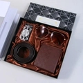 Men's gift set with brown leather belt, wallet and gold sunglasses in a black gift box - 5-Piece Coffee Set (Sunglasses + Auto Buckle + Belt + Wallet + Gift Box)