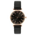 Women's quartz watch with black dial, rose gold case and black elastic metal strap - Black