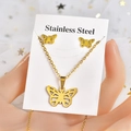 Parure de bijoux papillon dorée avec collier et boucles d'oreilles en acier - TT-182 (Papillon Style 2)