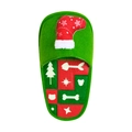 Green Christmas slipper pet snuffle toy with red sock and puzzle patterns - Green