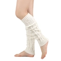 Detailed knit texture of thick cable-knit leg warmers in cream white for winter - One Size / White