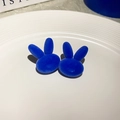 Klein blue flocking rabbit earrings with silver needles featuring soft velvet texture - Klein Blue Flocked Rabbit Head Earrings