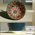 4.8-inch bohemian ceramic bowl with blue matte exterior and colorful mandala pattern - 4.8 Inch Stone Pattern Bowl / Blue