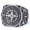 Vintage stainless steel compass ring for men featuring silver N E S W nautical compass star - US 13 / Steel
