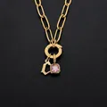 14K vergulde roestvrijstalen ketting met roze zirkoon en hanger met de letter C - Letter C / Goud
