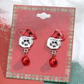 Christmas earrings featuring a cute cat face with a red Santa hat and a small metal bell - 23 Bell Christmas Hat Cat