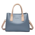 Sac à main en cuir bleu-gris avec poignées kaki contrastées et bandoulière amovible - Bleu Lac