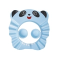Blue panda baby shower cap with ear protection and adjustable snap strap design - Panda Bath Hat Blue