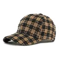 Classic black and khaki plaid tweed baseball cap with subtle metallic sparkle accents - One Size / Khaki
