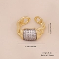 Bague chaîne dorée avec un centre rectangulaire serti de zircons en cuivre poli - Style Pavé Rectangulaire à Chaîne (6#)