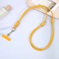 Adjustable bright yellow PU leather crossbody phone lanyard with silver metal swivel hook - Turmeric