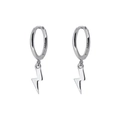 S925 sterling silver needle lightning bolt hoop earrings with a minimalist modern design - Silver Lightning
