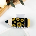 Pince à cheveux en forme de crayon avec motifs tournesols noirs et pointe vert foncé - Crayon Tournesol (D13-4-1)