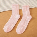 Pink coral fleece non-slip socks with grip dots for warm indoor winter floor wear - One Size / Light Pink