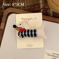 Cute beige knitted puppy hair clip with black and white checkered outfit for kids - 4# Black Plaid Dachshund Hair Clip